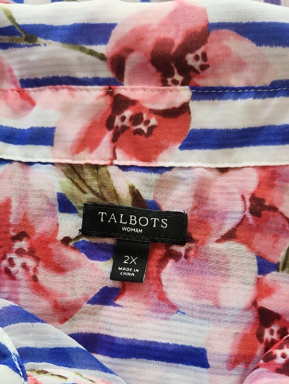 Talbots Striped Floral Long Sleeve Button Down Chiffon Blouse Size 2X - Picture 4 of 12